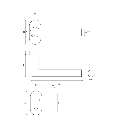 Puxador de porta Altesse+escudo inox 316 para ambientes salinos EUROWALE