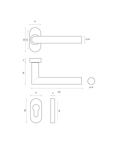 Desenho Puxador de porta Altesse+escudo inox 316 para ambientes salinos EUROWALE