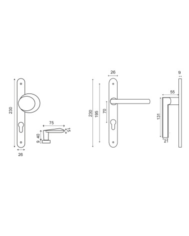 Desenho Conjunto palière inox placa estreita 26 Amande/New Pyla