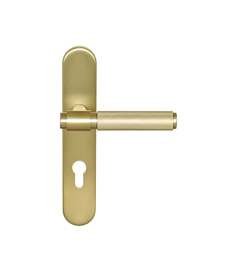 Puxador Cers Dourado Acetinado PVD em placa cilindro ea70 EUROWALE
