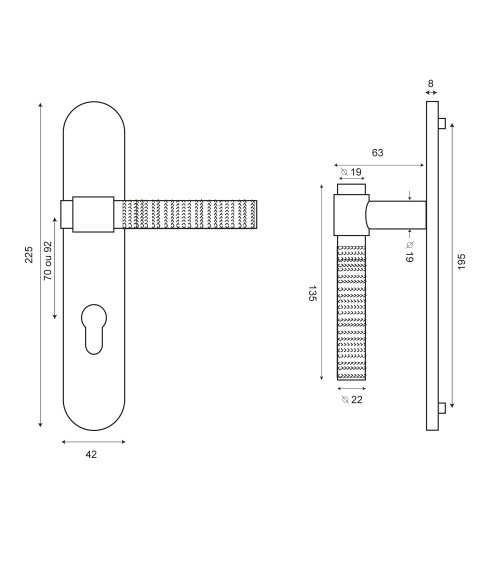 Puxador Cers Dourado Acetinado PVD em placa cilindro ea70 EUROWALE