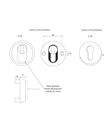 Desenho Roseta de segurança redonda Inox EUROWALE