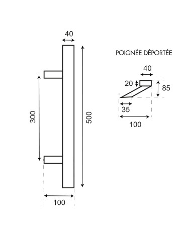 Desenho Puxador desviado Retangular em T inox EUROWALE
