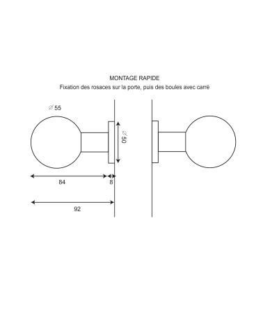 Desenho Puxador de porta Bola dupla inox EUROWALE