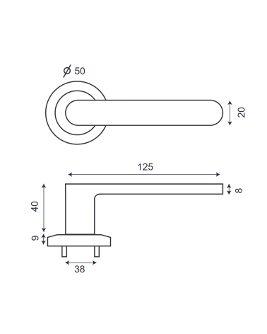 desenho técnico da maçaneta de porta modelo Metro