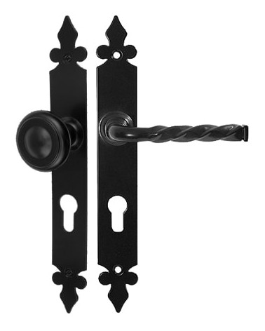 Puxador de porta retro preto mate em roseta – Modelo Elisabeth