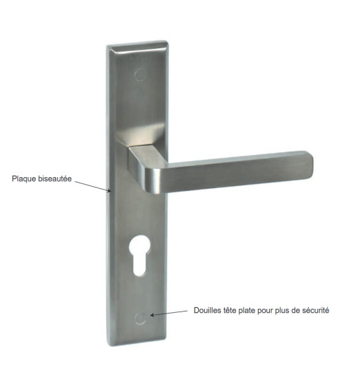 Puxador de porta em inox em placa longa modelo Soho Prestige com furo de cilindro - millapoignees