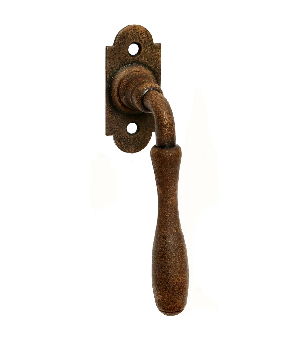 Puxador de janela retro com acabamento ferrugem, com manípulo em L – Coleção Joséphine