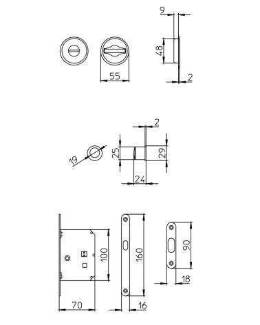 Kit de puxadores de porta embutidos para porta deslizante MANDELLI 1118TN/S com fechadura