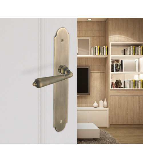 Puxador de porta acabamento bronze em placa longa - fabricação francesa