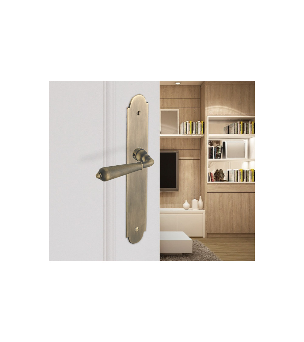 Puxador de porta acabamento bronze em placa longa - fabricação francesa