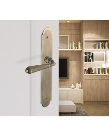 Puxador de porta acabamento bronze em placa longa - fabricação francesa