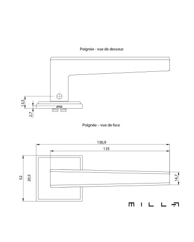 Puxador de porta SYRINGA com dimensões