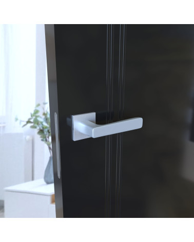Puxador de porta cromado acetinado PARMA design vista lateral numa porta escura