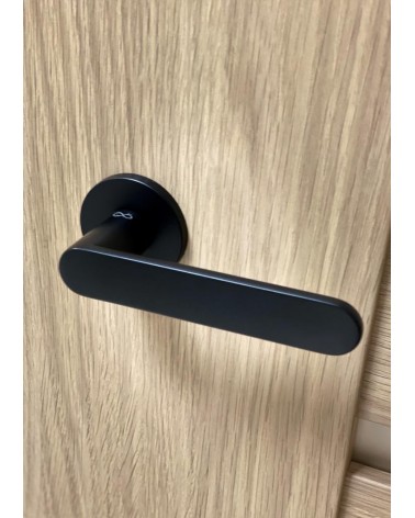 Puxador de porta preto Line Vénus design montado numa porta