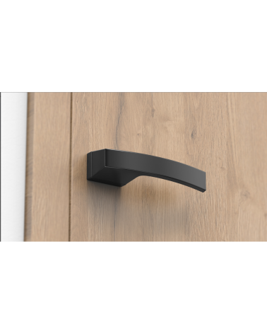 Puxador de porta preto Arc puxador design vista de baixo montado numa porta