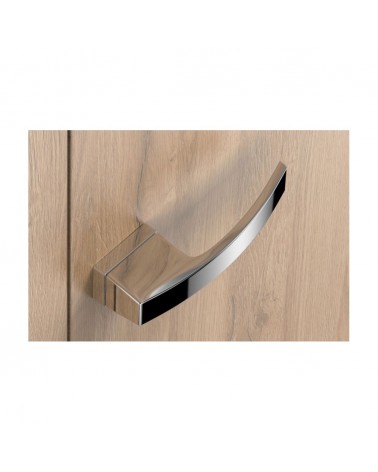 Puxador de porta cromado polido Arc design vista de cima montado numa porta