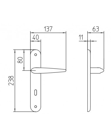 Puxador de porta em placa longitudinal Mandelli Zoe com dimensões