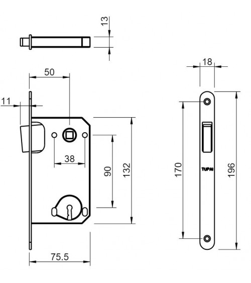 Fechadura magnética design entraxo 90 com chave L para quarto - puxador design