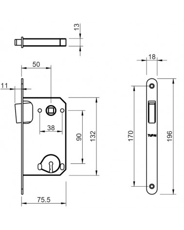 Fechadura magnética design entraxo 90 com chave L para quarto - puxador design