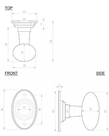Botão de porta retro - industrial em ferro 1020 oval - puxador design