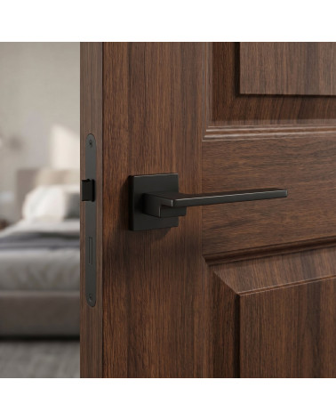 Puxador de Porta Preto em roseta Quadrada - Modelo COSMOS