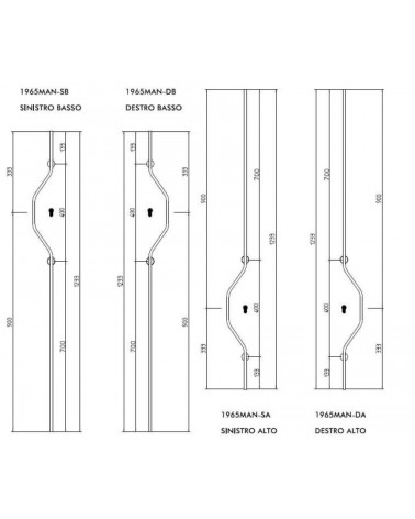 Puxador de porta em latão Mandelli CHICANE com dimensões