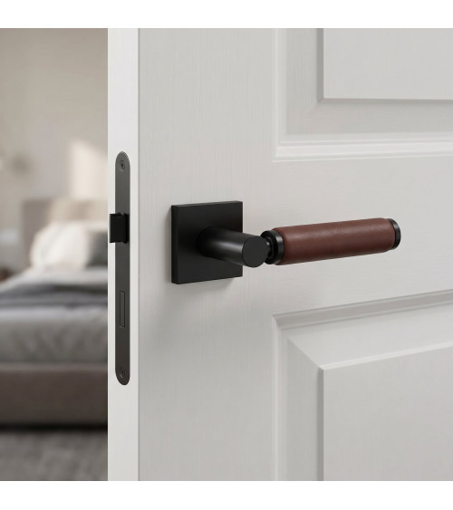Puxador de porta preto em couro escuro TUPAI 4200/201 quadrado - puxador design