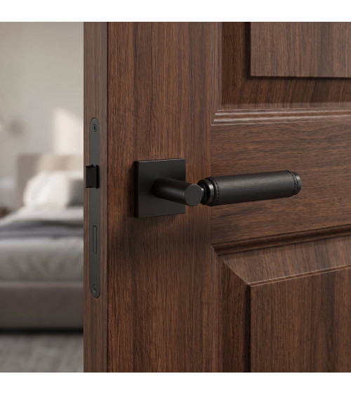 Puxador de porta preto em couro preto TUPAI 4200/202 quadrado - puxador design