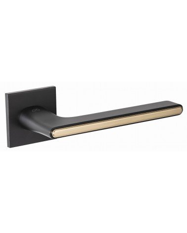 Puxador de Porta Bicolor Preto e Dourado numa placa quadrada - modelo Ferrara - puxador design