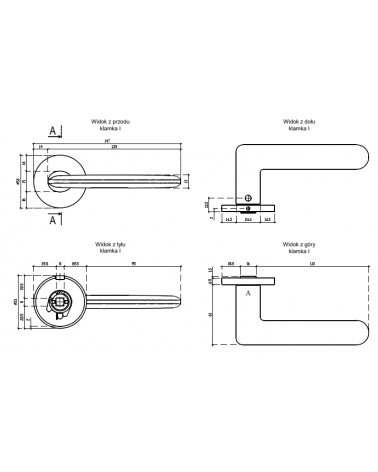Puxador de porta AVA com dimensões
