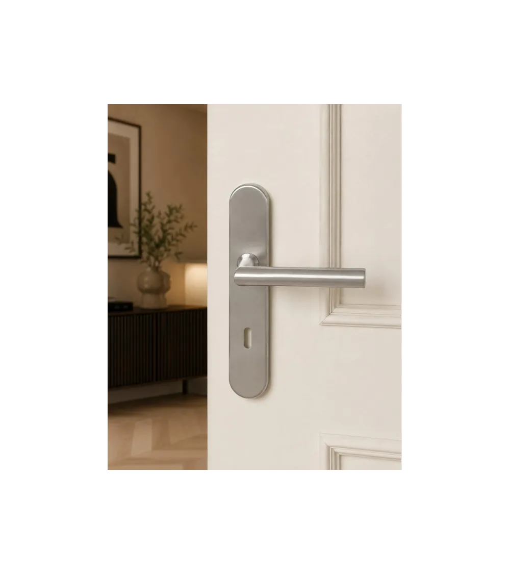 Puxador de porta em placa 165 mm acabamento inox escovado – modelo Altesse