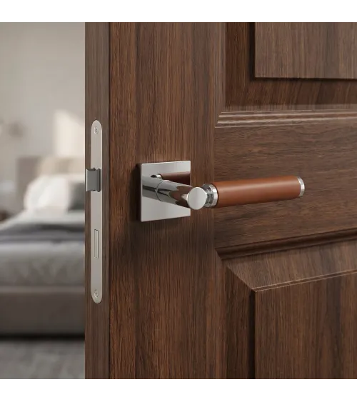 Puxador de porta cromado brilhante em couro claro TUPAI 4200/200 quadrado - puxador design