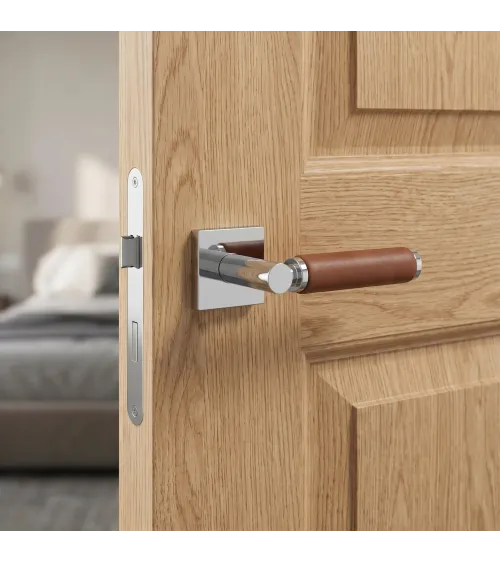 Puxador de porta cromado brilhante em couro claro TUPAI 4200/200 quadrado - puxador design