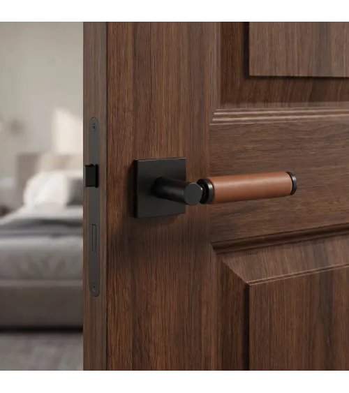 Puxador de porta preto em couro claro TUPAI 4200/200 quadrado - puxador design