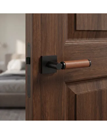 Puxador de Porta Quadrado Preto em Couro | Elegância Moderna e Sofisticada