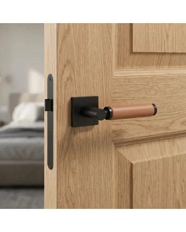 Puxador de Porta Quadrado Preto em Couro | Elegância Moderna e Sofisticada