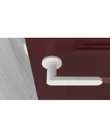 Puxador de porta cor branca ALORA puxador design vista de cima montado numa porta