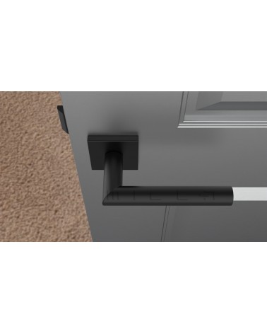 Puxador de porta preto ARABIS puxador design vista de cima montado numa porta