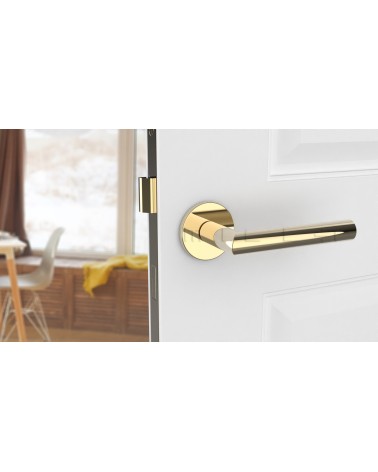 Puxador de porta cor ouro polido ARABIS puxador design montado numa porta