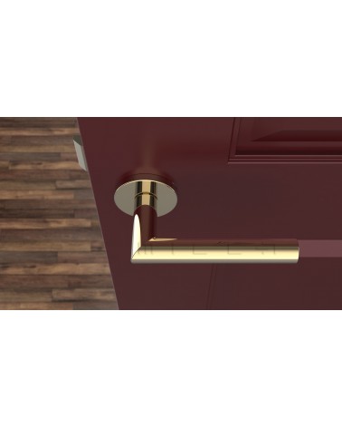 Puxador de porta cor ouro polido ARABIS puxador design vista de cima montado numa porta