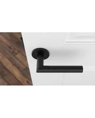Puxador de porta cor preta ARABIS design vista de cima montado numa porta