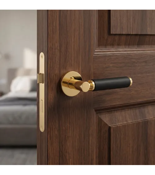 Puxador de porta em couro dourado polido TUPAI 4200/202 redondo - puxador design