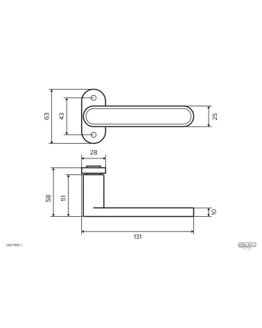 Puxador de porta em ferro preto — desenho técnico com cotas