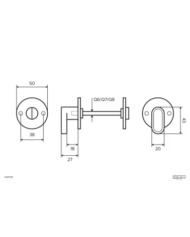 Conjunto para WC com acabamento em metal bruto — desenho técnico com cotas
