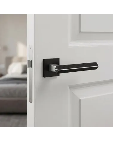 Puxador de Porta Bicolor Cromado Escovado/Preto Luxuoso - CARRERA