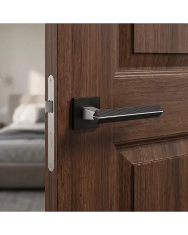 Puxador de Porta Bicolor Cromado Escovado/Preto Luxuoso - CARRERA