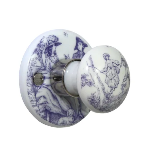 Puxadores de porta cromados em porcelana Toile de Jouy Merigous | MillaPuxadores