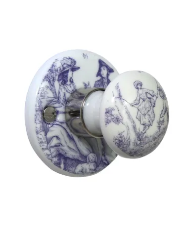 Puxadores de porta cromados em porcelana Toile de Jouy Merigous | MillaPuxadores