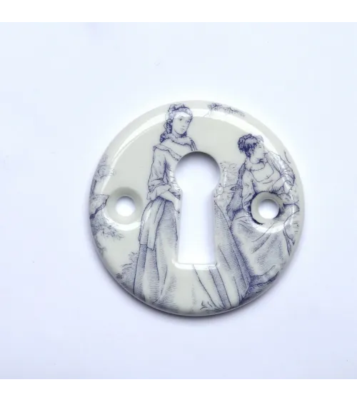 Puxadores de porta cromados em porcelana Toile de Jouy Merigous | MillaPuxadores